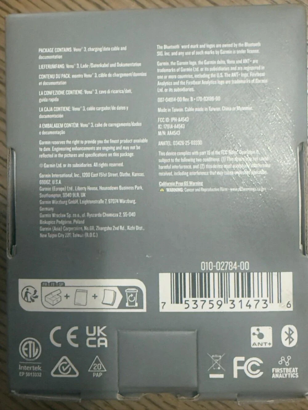 GARMIN Venu 3 Silver Stainless Steel Bezel with Whitestone Case New